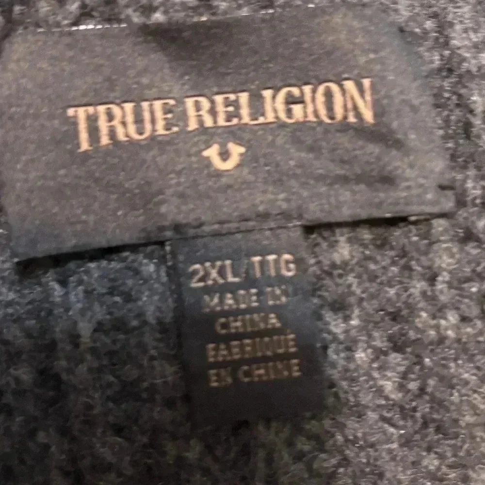 True Religion Sweater Adult 2XL Multicolor Wool Camo Cardigan Western Logo Men's
